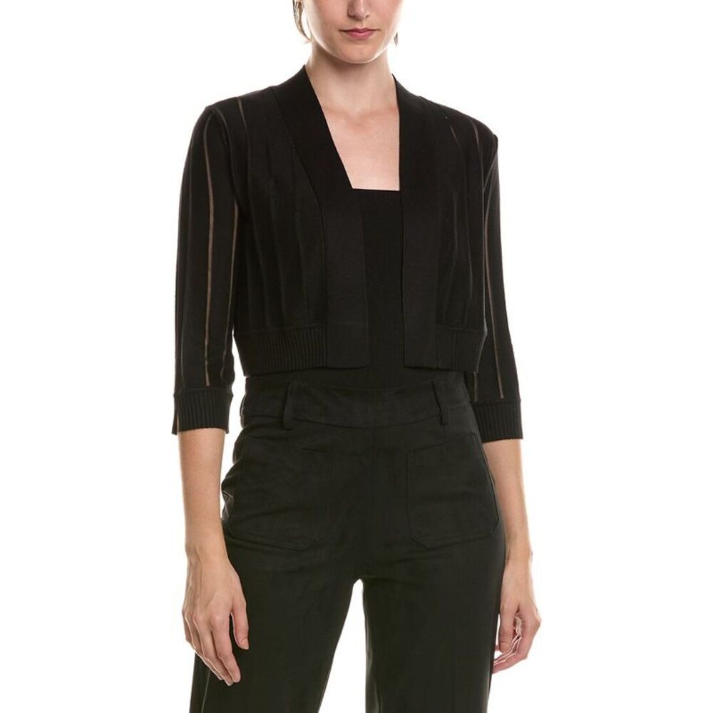 Anne Klein Womens Petite Sheer Stripe Shrug, Black